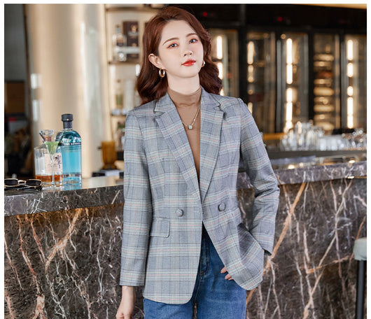 Blazer Cuadros Café Mujer Corte Relajado Otoño - Image 6