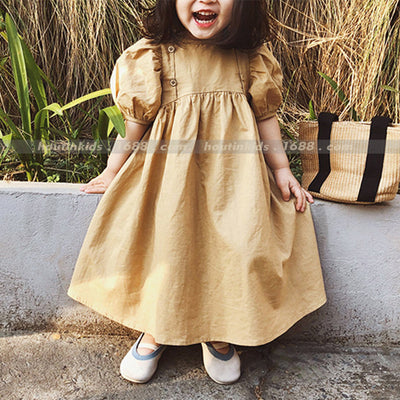 Vestido Retro Infantil de Cintura Alta con Mangas Abullonadas - Image 2