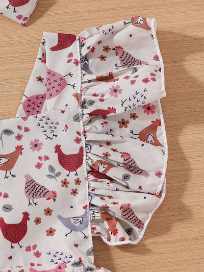 Vestido Infantil Pollo Cartoon con Mangas Volantes - Image 20