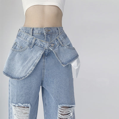 Jeans Crossover Talle Alto Suelto Estilo Street Hot Girl - Image 14