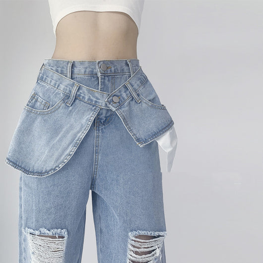 Jeans Crossover Talle Alto Suelto Estilo Street Hot Girl - Image 14