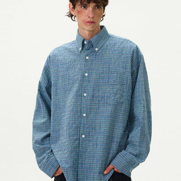 Blusa Vintage Estilo Americano a Cuadros con Pliegues