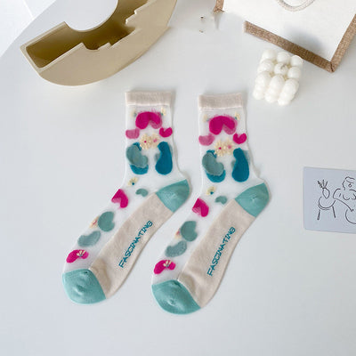 Calcetines de Flores para Mujer en Seda de Vidrio Transpirable - Image 13