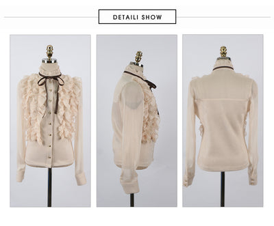 Conjunto Elegante Dos Piezas: Blusa de Encaje Cuello Alto con Falda Volantes - Image 14