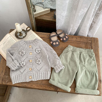 Suéter Tejido a Mano con Calado Hueco para Bebé Niña - Conjunto Coordinado - Image 4