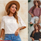 Blusa de Cuello Redondo Color Sólido Primavera Verano