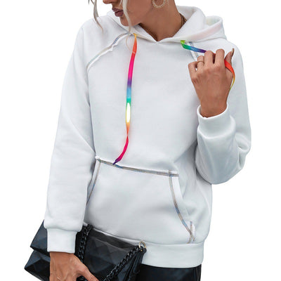 Sudadera Hoodie Suelta con Bloques de Color Arcoíris y Cintas - Image 3