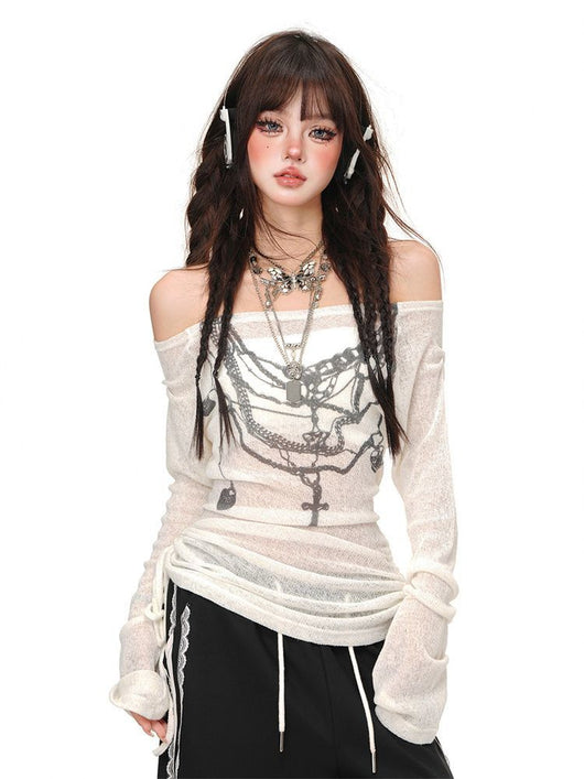 Blusa Floral Hombros Descubiertos Manga Larga - Image 8