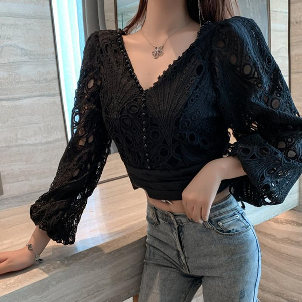 Blusa de Encaje Palacio Francés Premium para Mujer