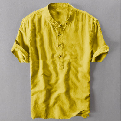 Camisa Holgada de Algodón y Lino para Hombre - Manga Corta Verano - Image 10