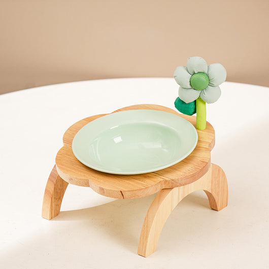 Comedero y Bebedero para Gatos con Soporte de Madera - Diseño Floral en Cerámica - Image 6