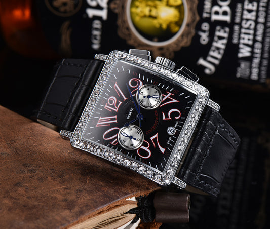 Reloj de Cuarzo Cuadrado para Hombre con Broche de 5 Pasadores