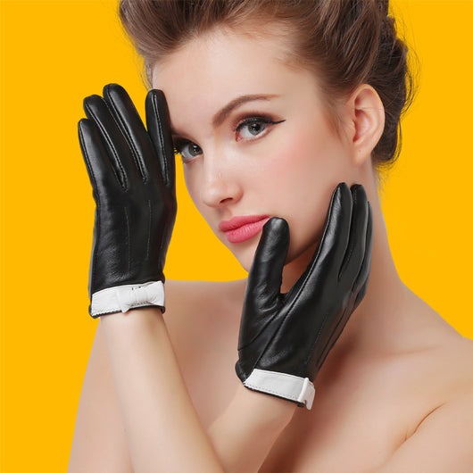 Guantes de Cuero para Mujer con Moño de Piel de Oveja - Image 10