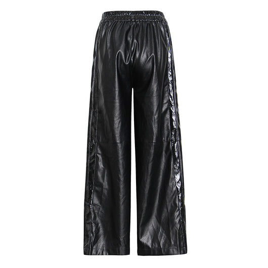 Pantalón Ancho de Cuero PU con Botones Laterales y Abertura - Image 6