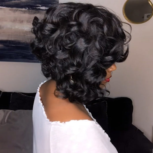 Peluca Corta Rizada Sintética Negra - Cabello Parcial - Image 8