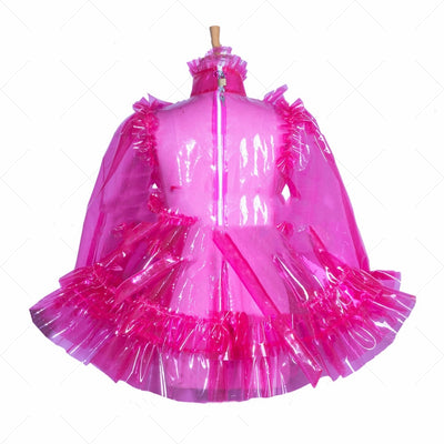 Vestido Transparente de Doncella en PVC Rojo Rosa - Image 8