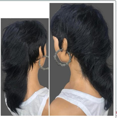 Peluca Sintética Cola de Pez Cabello Corto Negro - Image 10
