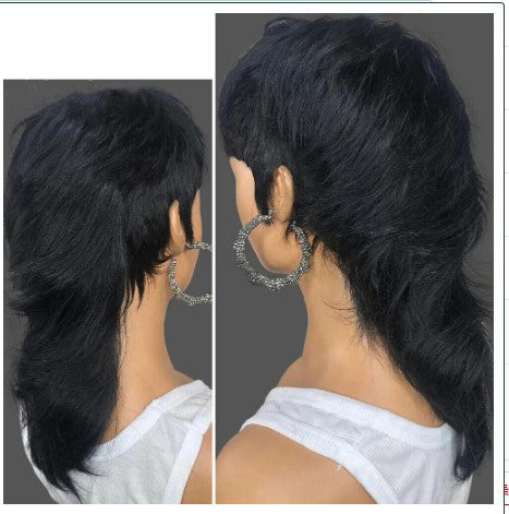 Peluca Sintética Cola de Pez Cabello Corto Negro - Image 10