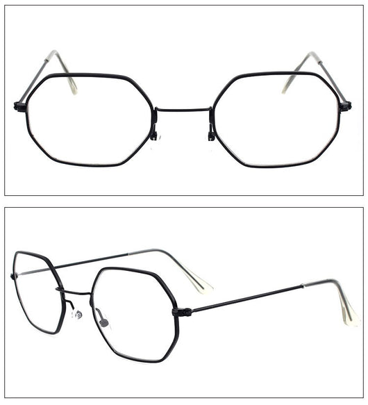 Silver polygonal sunglasses with clear lenses, featuring a thin metal frame and vintage style. - Image 12