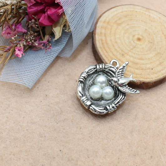 Dije Vintage de Aleación Nido de Pájaro Plata Antigua DIY