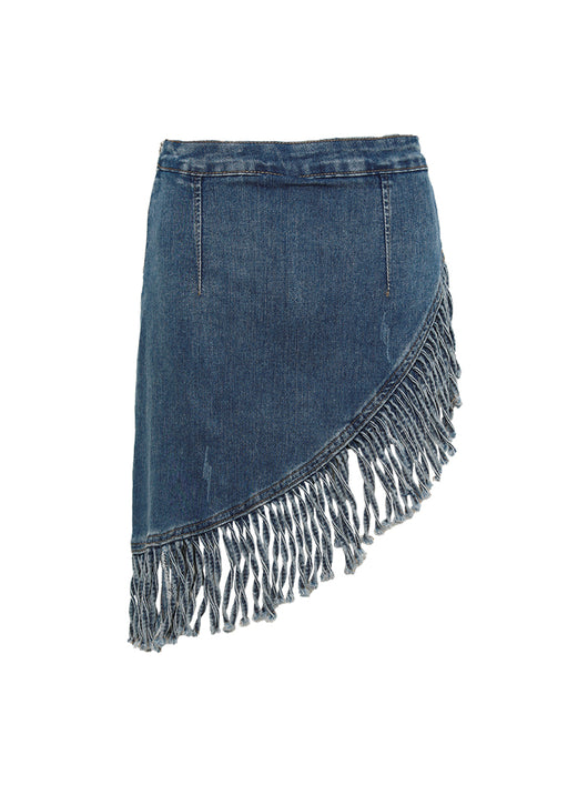 Falda Denim Retro Irregular con Flecos - Image 6