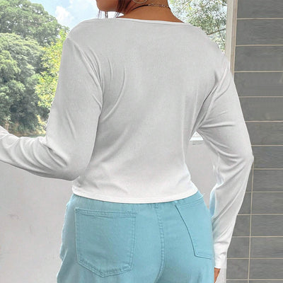 Blusa Casual Ajustada de Punto Elástico Manga Larga Versátil - Image 2