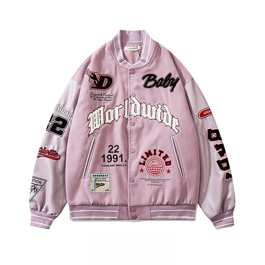 Chaqueta Beisbolera Holgada con Bordado de Letras para Hombre - Image 2