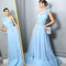 Vestido de Novia Azul Asimétrico con Detalles de Plumas