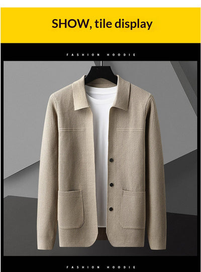Suéter de Cuello Solapa Grueso para Hombre - Manga Larga Otoño Invierno con Bolsillos - Image 18