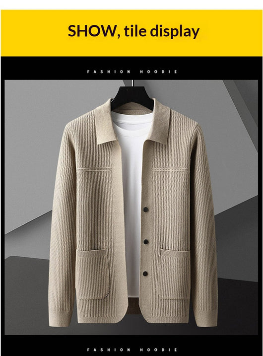 Suéter de Cuello Solapa Grueso para Hombre - Manga Larga Otoño Invierno con Bolsillos - Image 18