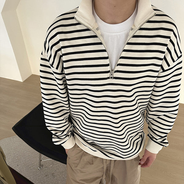Camisa de Manga Larga a Rayas Azul Marino