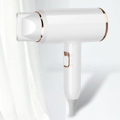 White hair dryer with rose gold accents, U.S. plug, and a concentrator nozzle for household use. - Image 5
