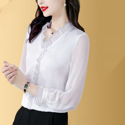 Blusa Elegante de Chifón Liso con Manga Larga para Mujer - Image 7