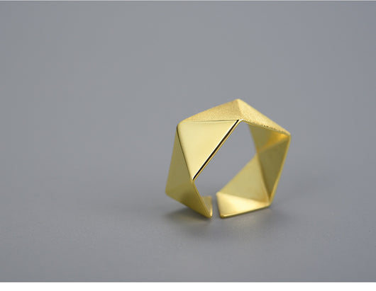Anillo Ajustable de Plata S925 con Diseño Geométrico Facetado para Mujer - Image 11