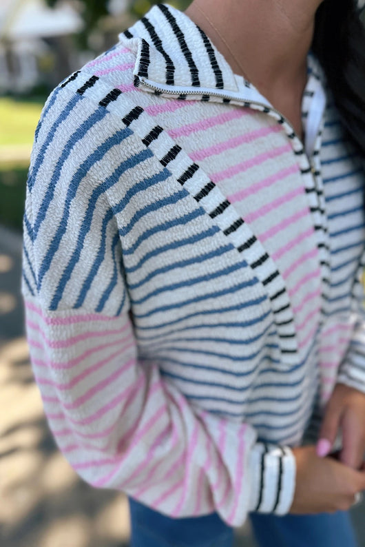 Blusa Oversized Patchwork a Rayas Multicolor con Hombro Caído - Image 10