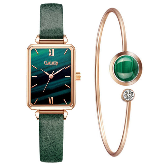 Reloj Cuadrado para Mujer Verde Malaquita con Temperamento Retro - Image 7
