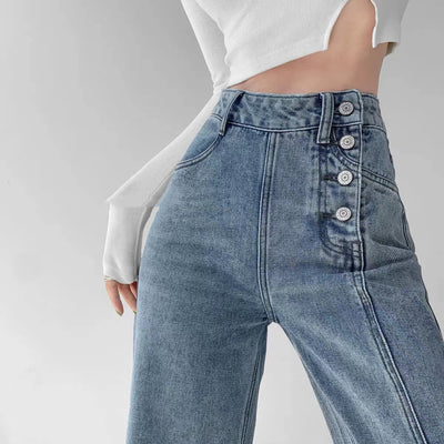 Pantalones Vaqueros de Cintura Alta con Diseño Irregular para Mujer - Image 2