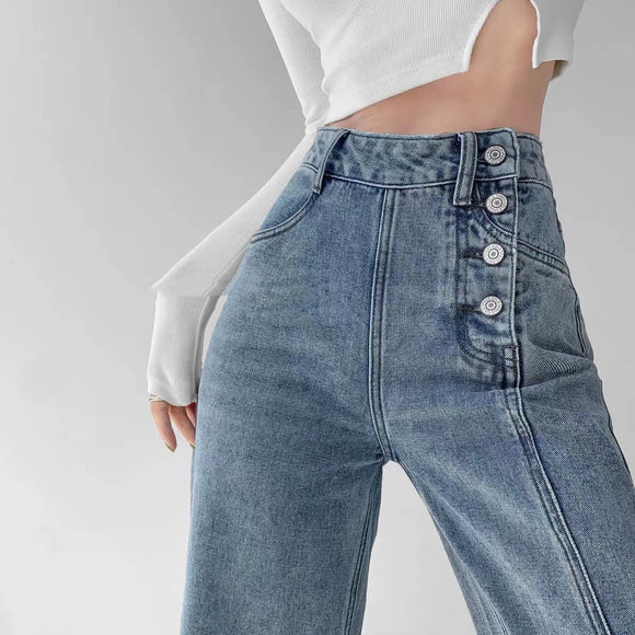 Pantalones Vaqueros de Cintura Alta con Diseño Irregular para Mujer