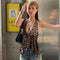 Chaleco Cardigan Corto Estampado Leopardo con Halter para Mujer