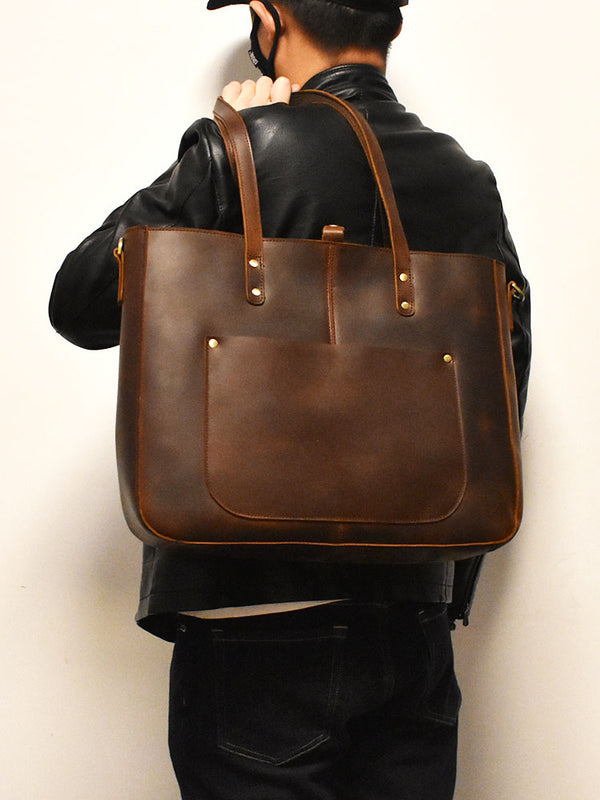 Bolso Grande de Cuero Crazy Horse Vintage con Capacidad Máxima