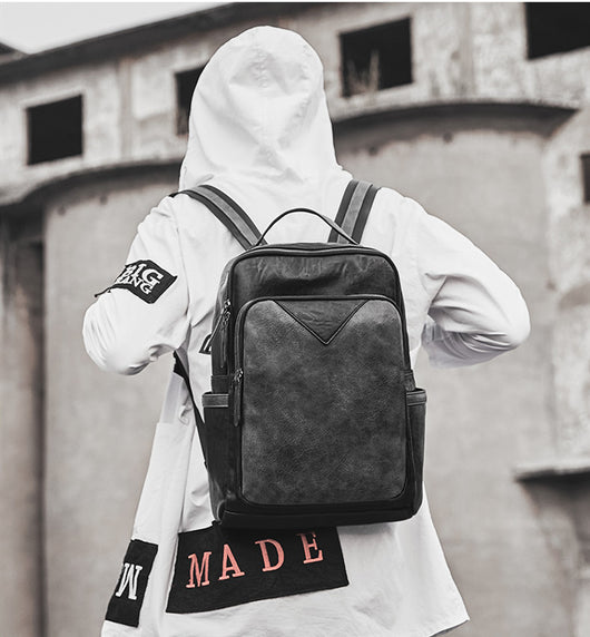Mochila Escolar Impermeable de Cuero PU Negro para Hombre - Image 10
