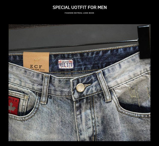 Pantalones Cortos Denim Rotos con Dobladillo Fuzzy - Estilo Retro Trendy para Hombre - Image 9
