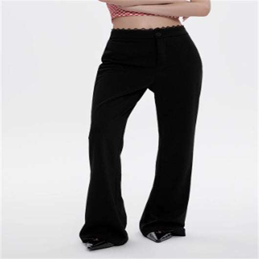 Pantalón Acampanado Negro Talle Alto con Detalles de Encaje para Verano - Image 9