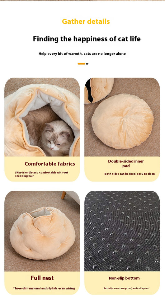 Cama Respirable para Gatos Dumpling - Nido Semicerrado Cuatro Estaciones - Image 9