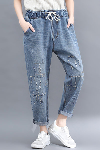 Jeans Cropped Talle Alto con Encaje Bordado y Cordones - Image 10