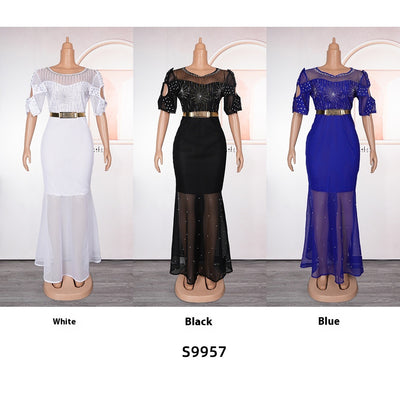Vestido de Noche Fiesta Lujo Diamantes Bordados Cola Sirena - Image 12