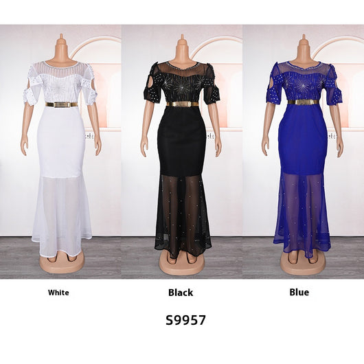 Vestido de Noche Fiesta Lujo Diamantes Bordados Cola Sirena - Image 12