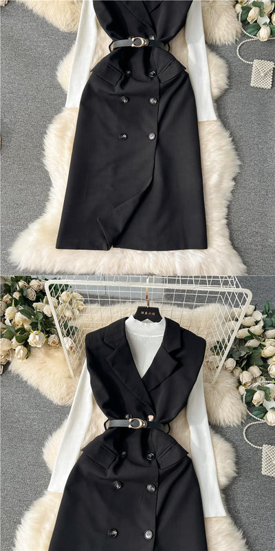 Conjunto Ejecutivo Retro Doble Botonadura - Blusa Tejida y Falda/Pantalón - Image 15