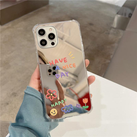 Protector de Celular con Espejo Floral y Carita Sonriente - Image 9
