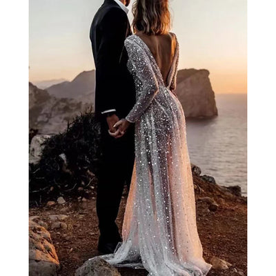 Vestido de Encaje con Lentejuelas y Espalda Descubierta para Mujer - Image 3